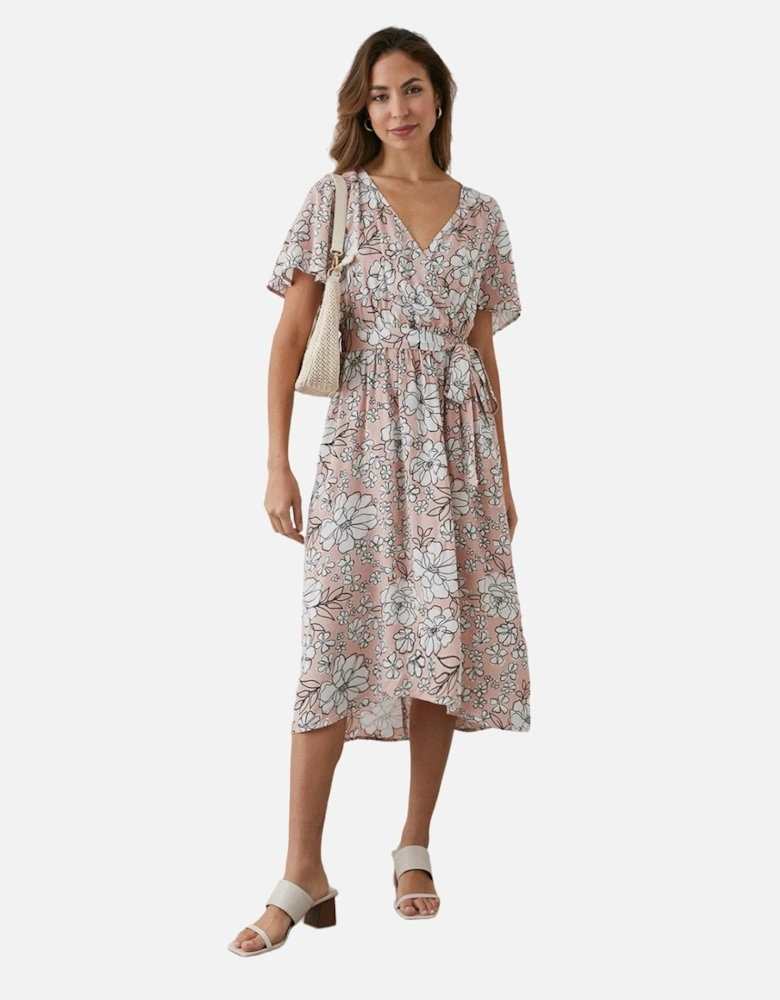 Womens/Ladies Floral Wrap Flared Dress