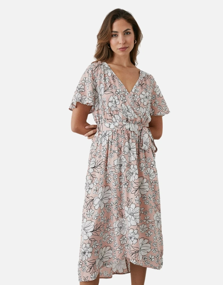 Womens/Ladies Floral Wrap Flared Dress