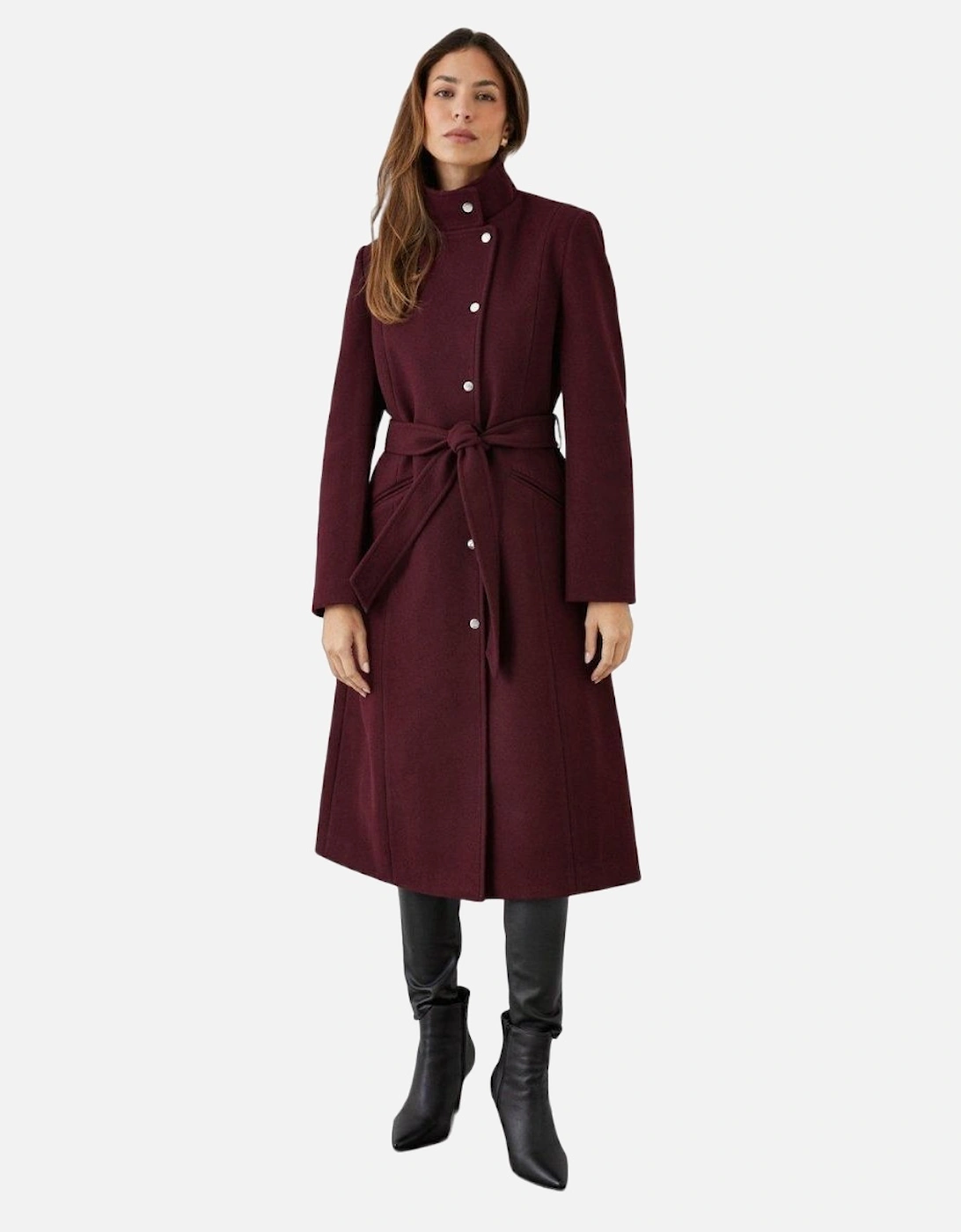 Womens/Ladies Belted Funnel Neck Coat