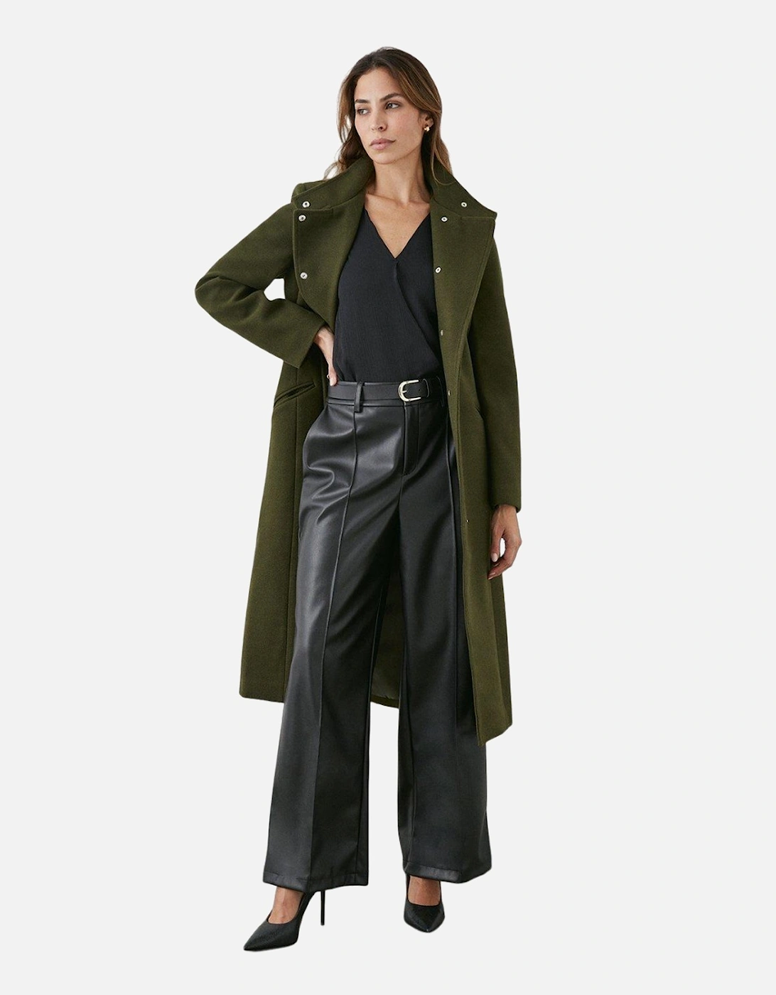 Womens/Ladies Belted Funnel Neck Coat