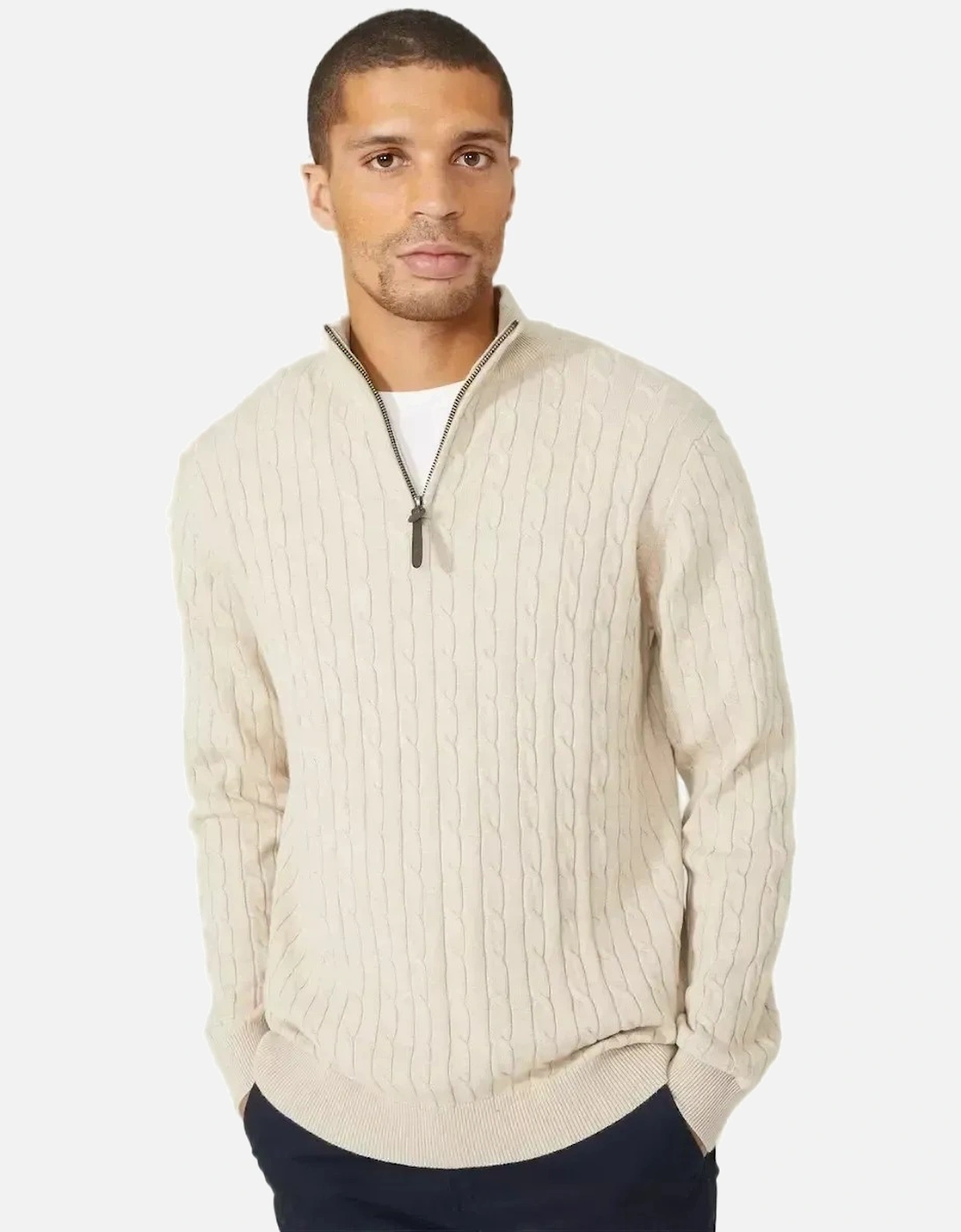 Mens Cable Cotton Half Zip Jumper, 5 of 4