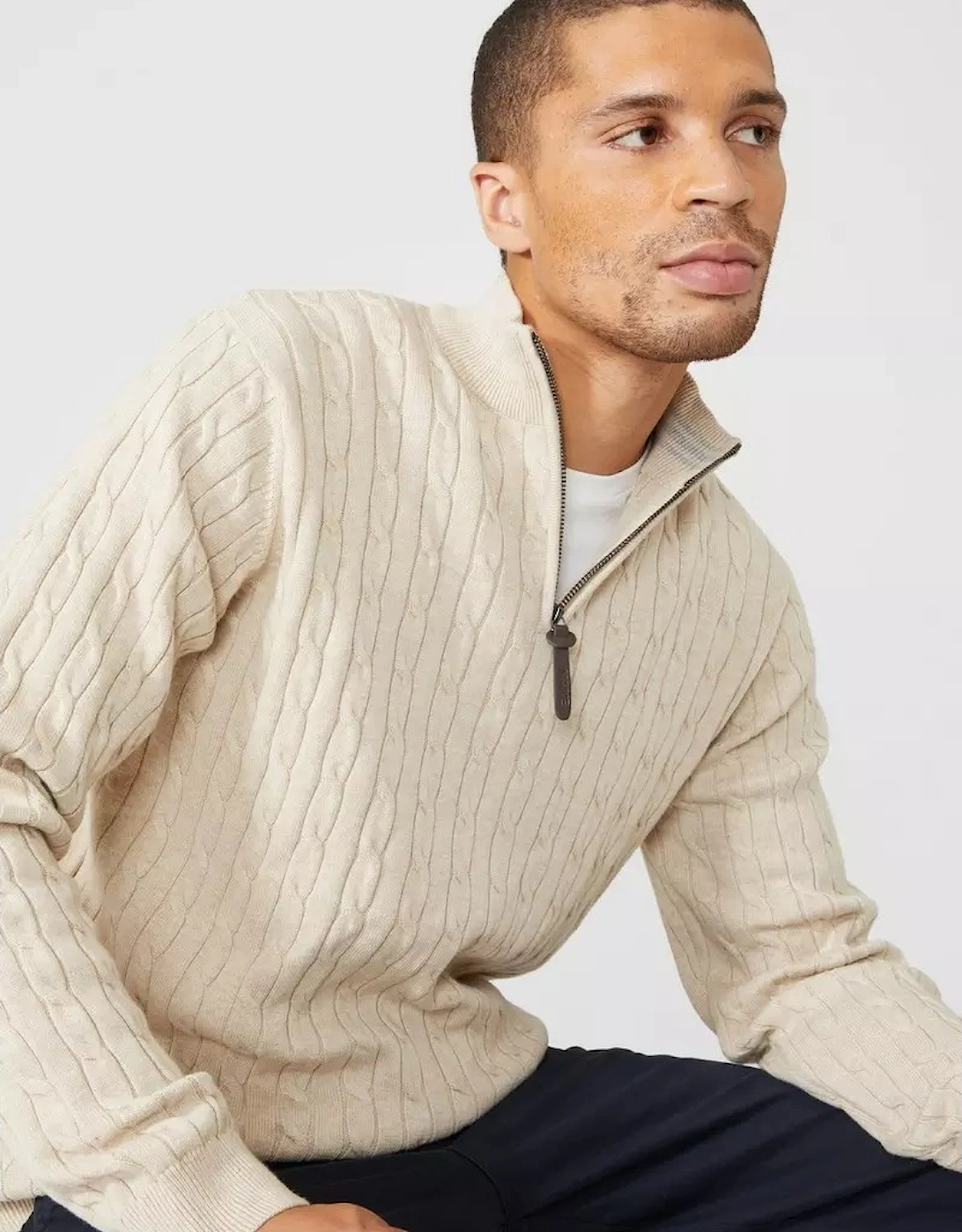 Mens Cable Cotton Half Zip Jumper