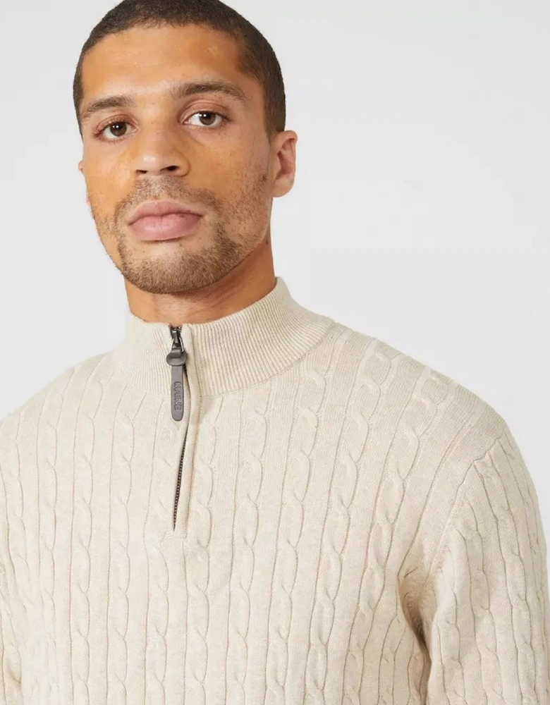 Mens Cable Cotton Half Zip Jumper