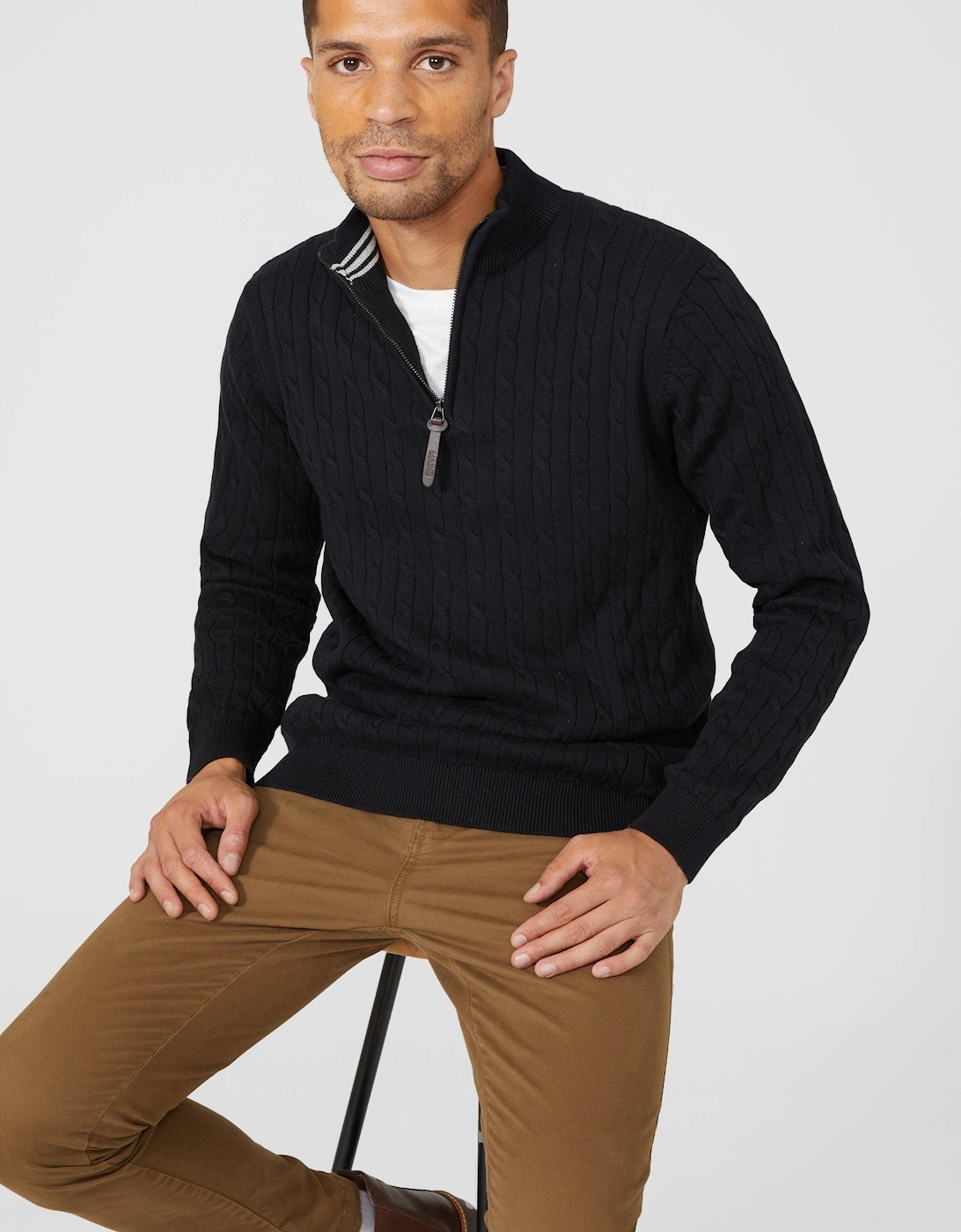Mens Cable Cotton Half Zip Jumper, 2 of 1
