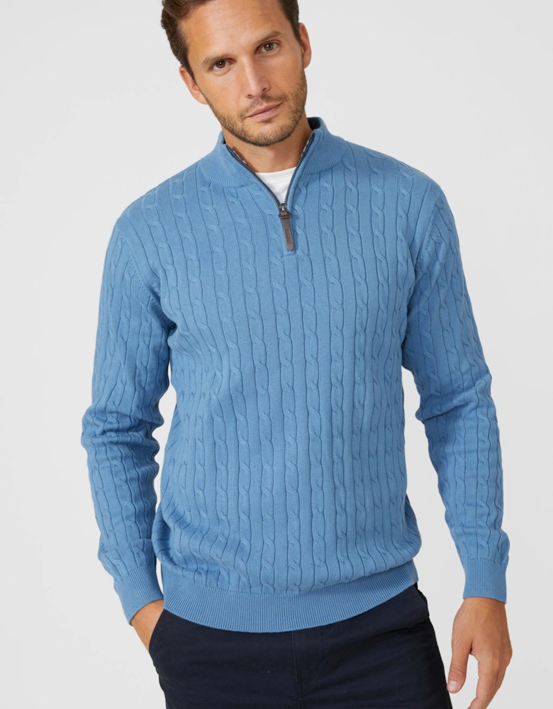 Mens Cable Cotton Half Zip Jumper