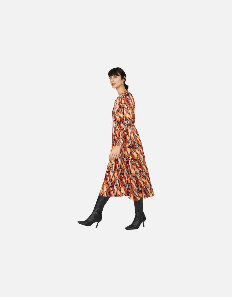 Womens/Ladies Printed Tie Neck Midi Dress
