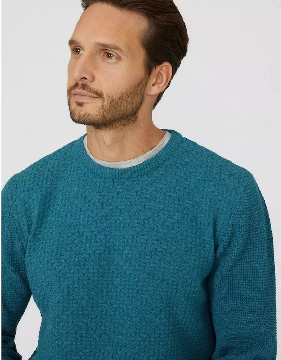 Mens Textured Crew Neck Jumper