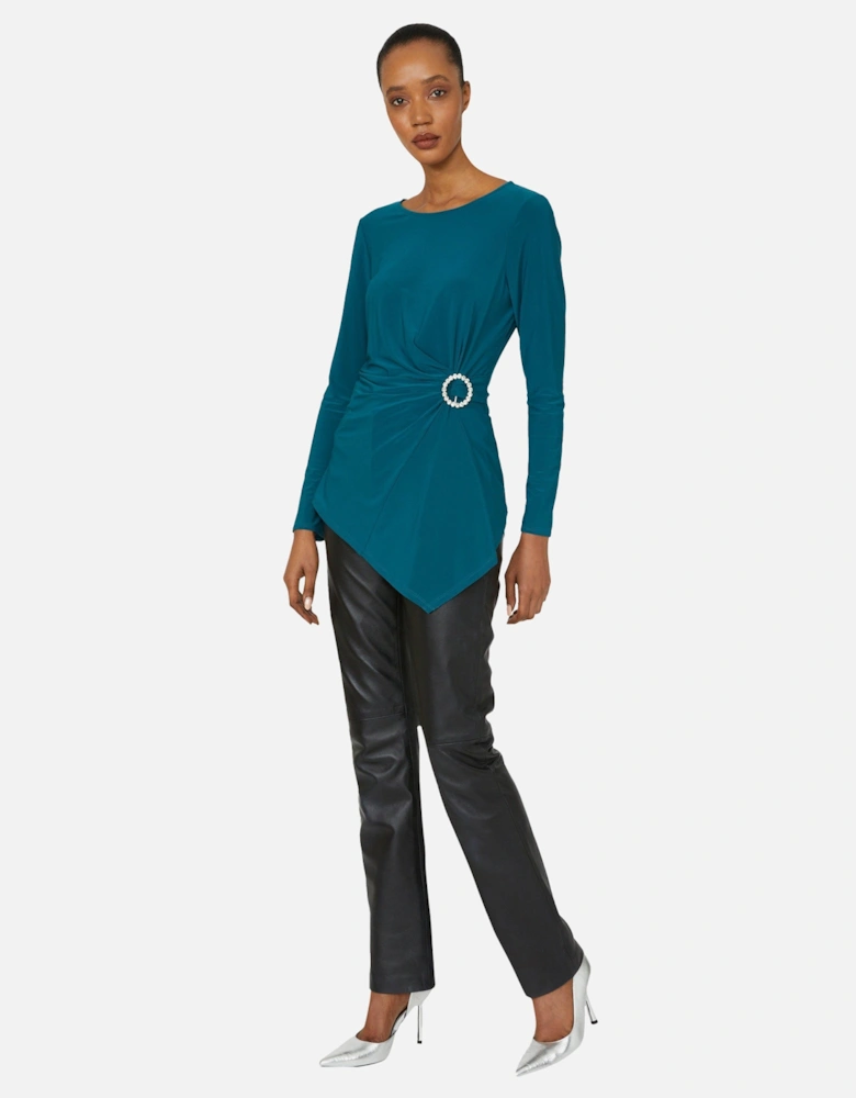 Womens/Ladies Diamante Asymmetric Hem Top