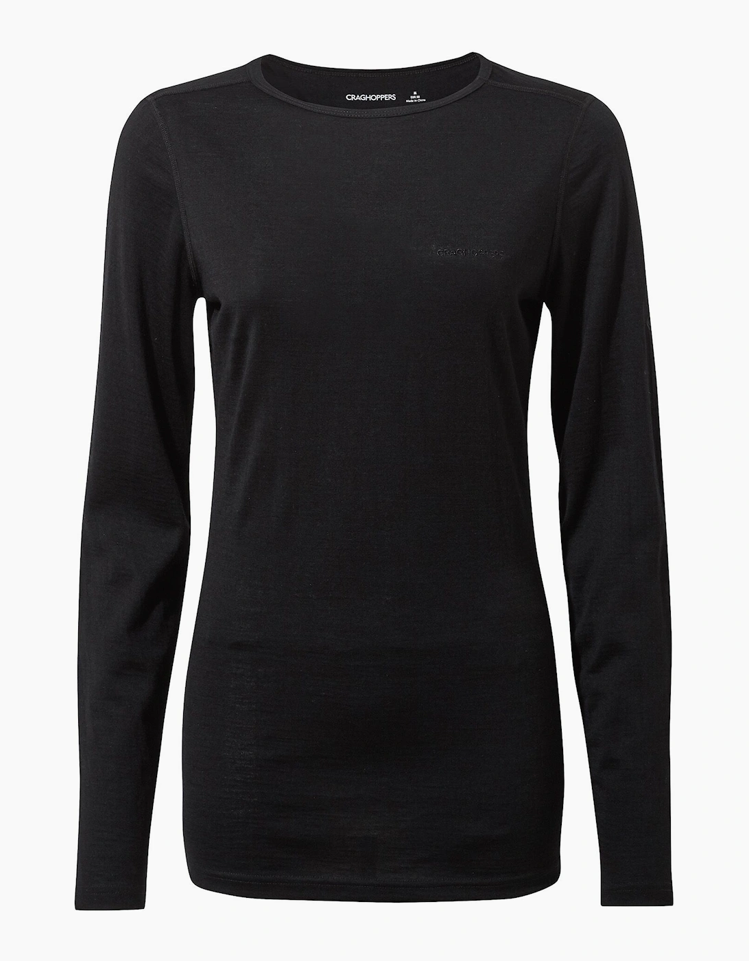Women's Craghoppers Womens/Ladies Merino Crew Neck Long Sleeve Baselayer II Top - Black - Size: 16 uk