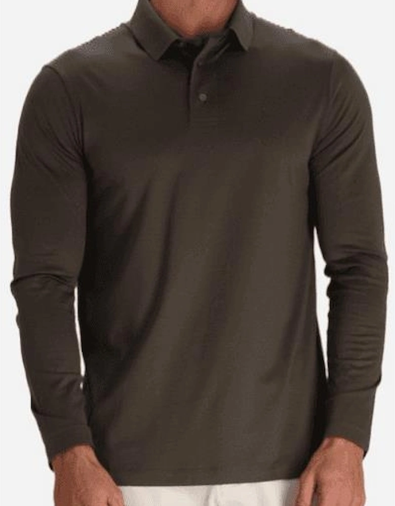 Cotton Khaki Long Sleeve Polo Shirt