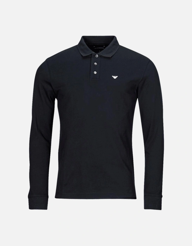 Cotton Navy Long Sleeve Eagle Polo Shirt