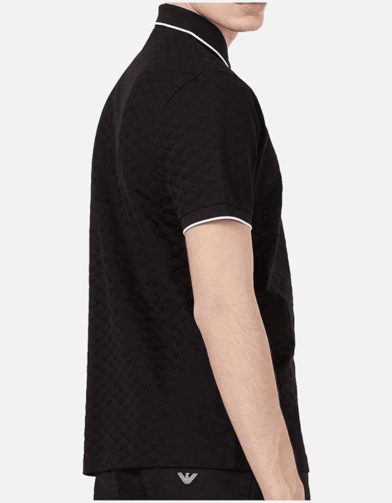 Cotton Allover Logo Black Polo Shirt
