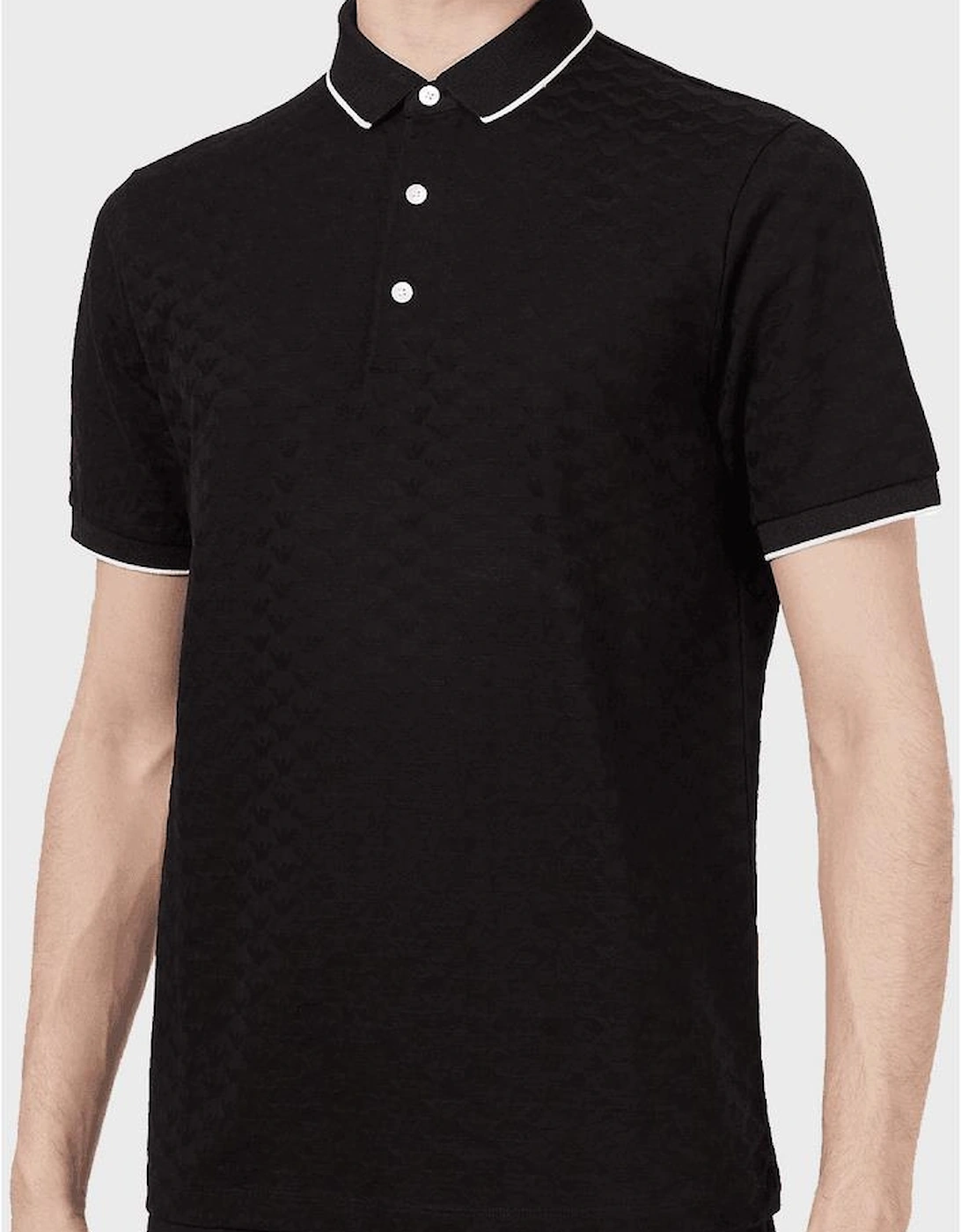 Cotton Allover Logo Black Polo Shirt