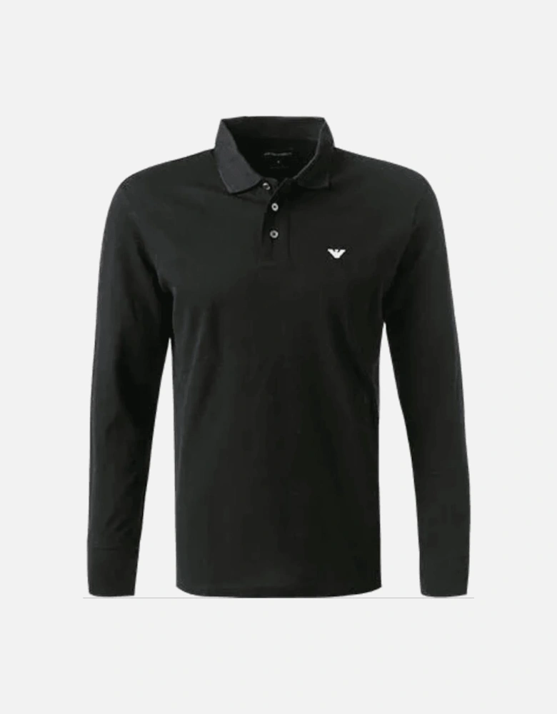 Cotton Long Sleeve Eagle Logo Black Polo Shirt