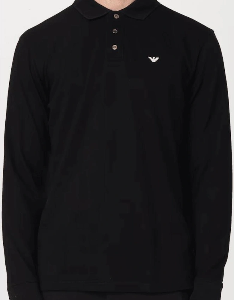 Cotton Long Sleeve Eagle Logo Black Polo Shirt