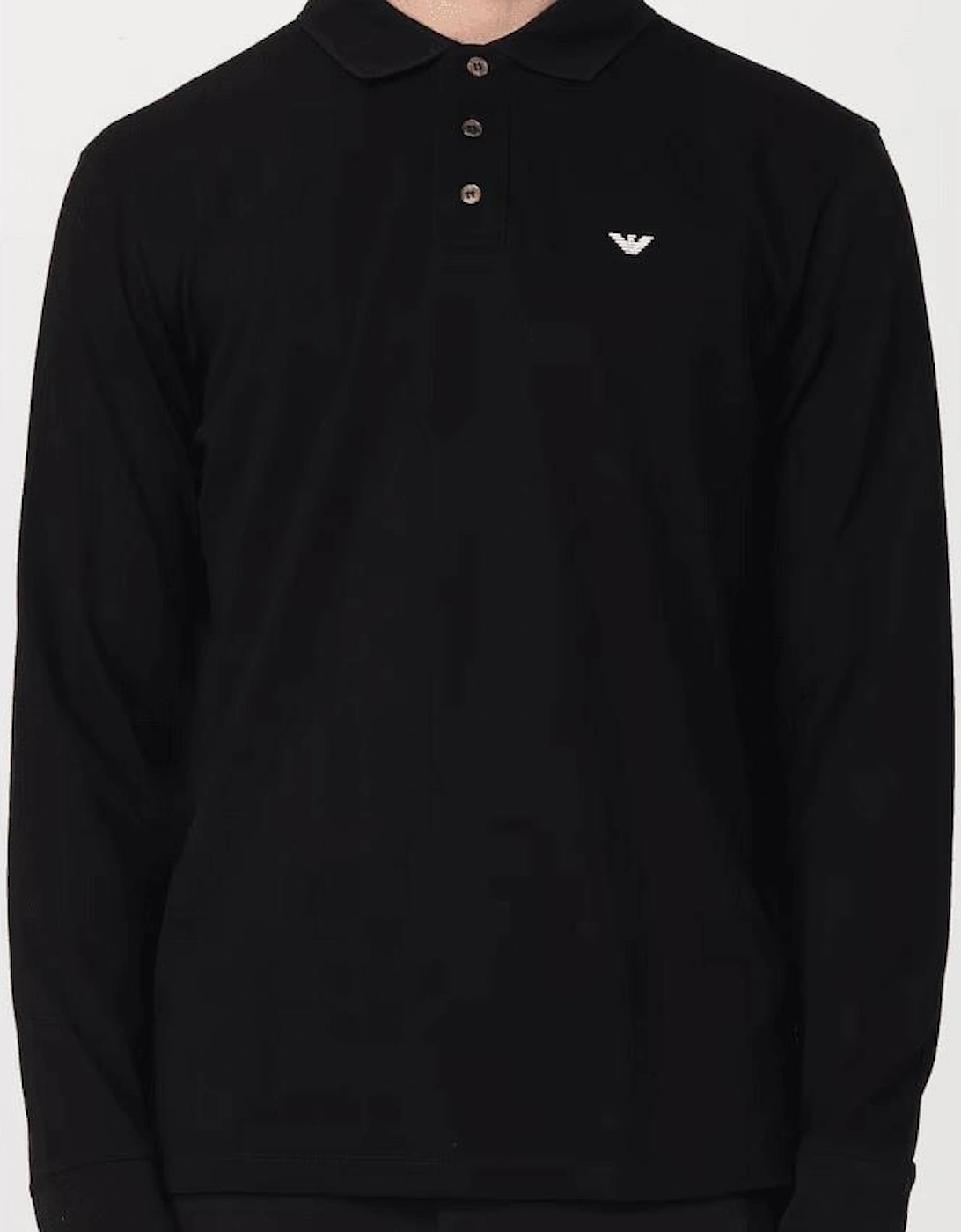 Cotton Long Sleeve Eagle Logo Black Polo Shirt