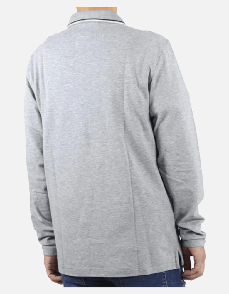 Cotton Striped Collar Grey Long Sleeve Polo Shirt