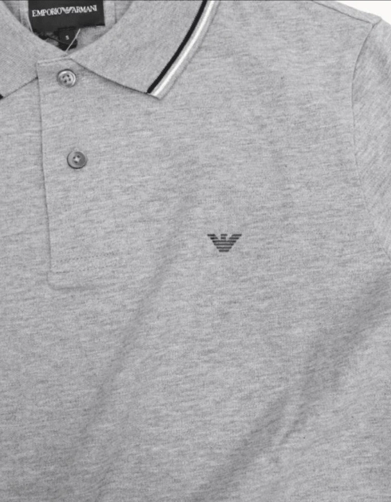 Cotton Striped Collar Grey Long Sleeve Polo Shirt