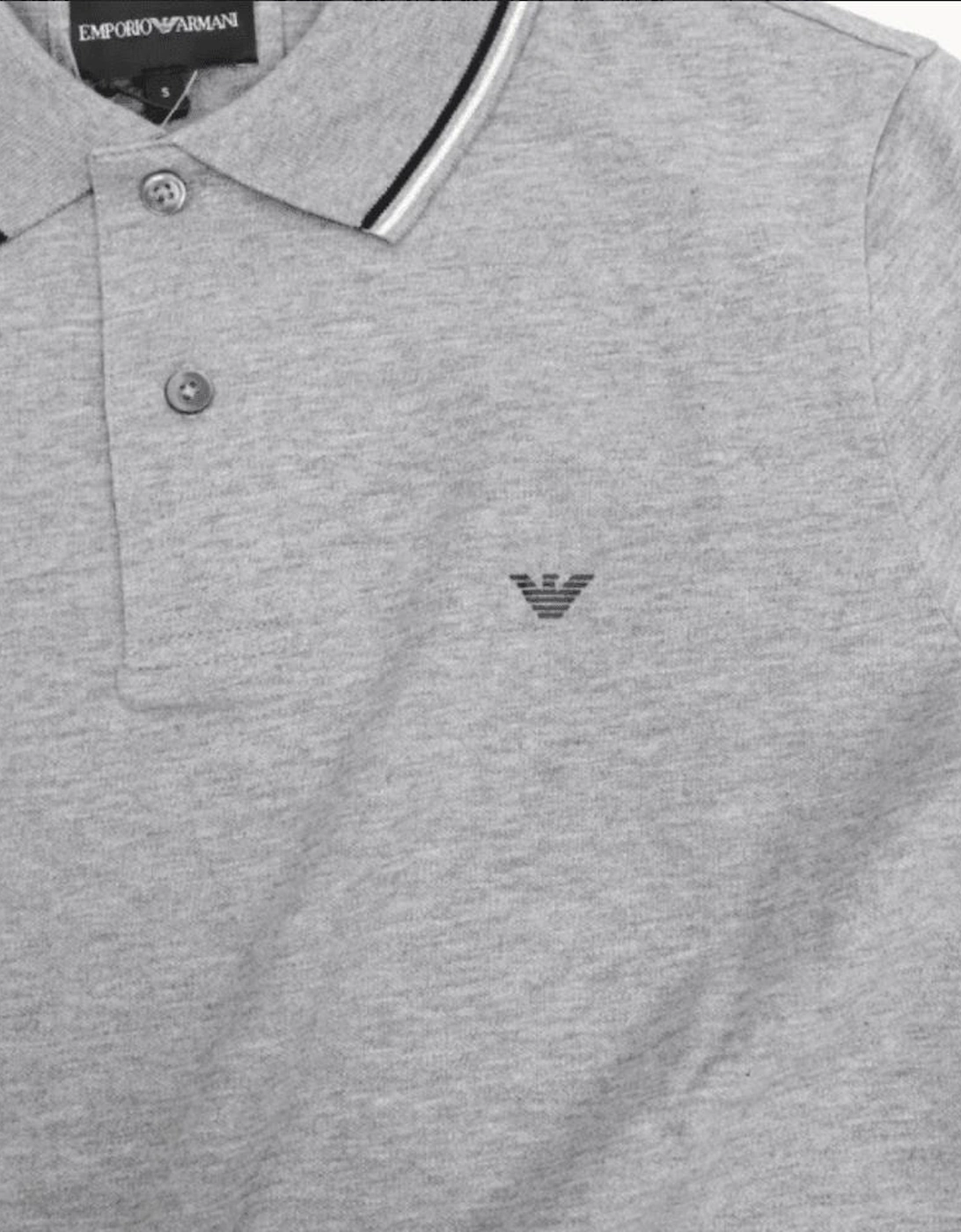 Cotton Striped Collar Grey Long Sleeve Polo Shirt