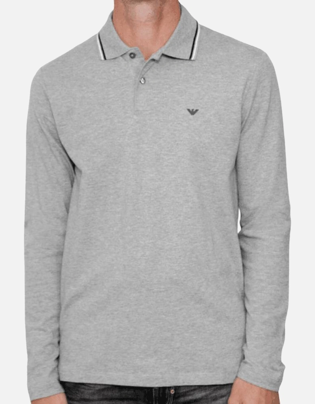 Cotton Striped Collar Grey Long Sleeve Polo Shirt, 4 of 3