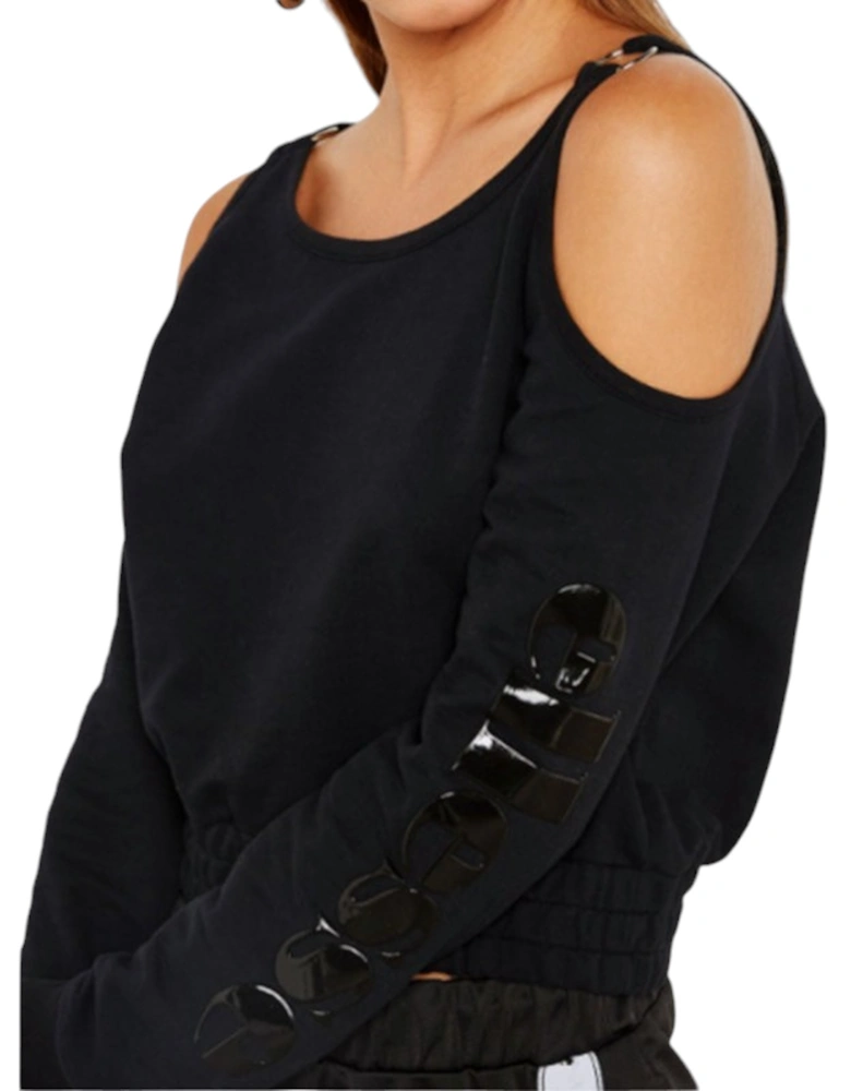 ITALIA CUCINOTTA SIX04852 Womens Fleece TopTrack Casual Black Crop Top