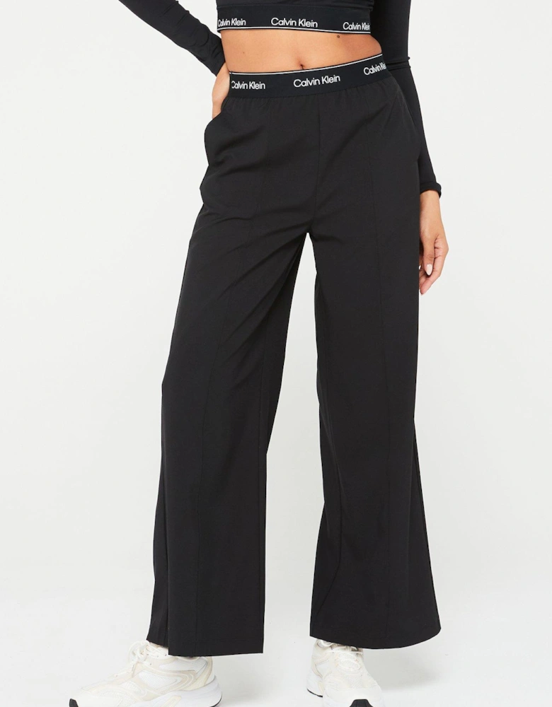 Logo Waistband Wide Leg Jogger - Black