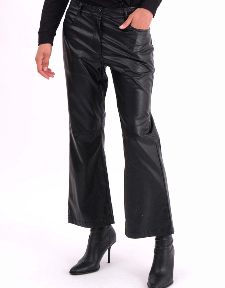 Matte Faux Leather Bootcut Trouser - Black