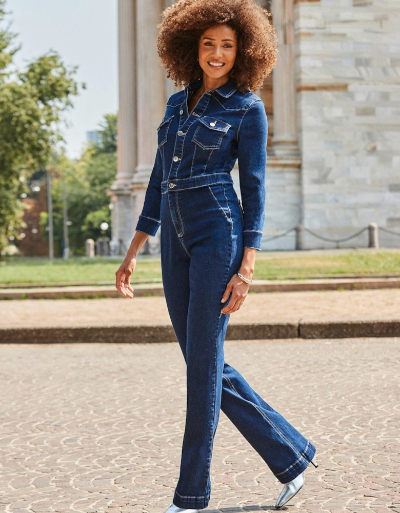 Western Bootcut Jumpsuit - Blue