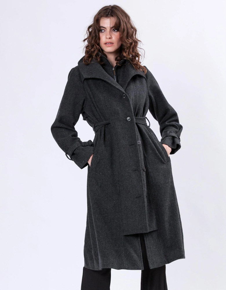 Wool Mix Belted Coat - Grey