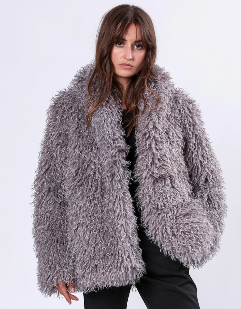 Short Faux Fur Coat - Grey