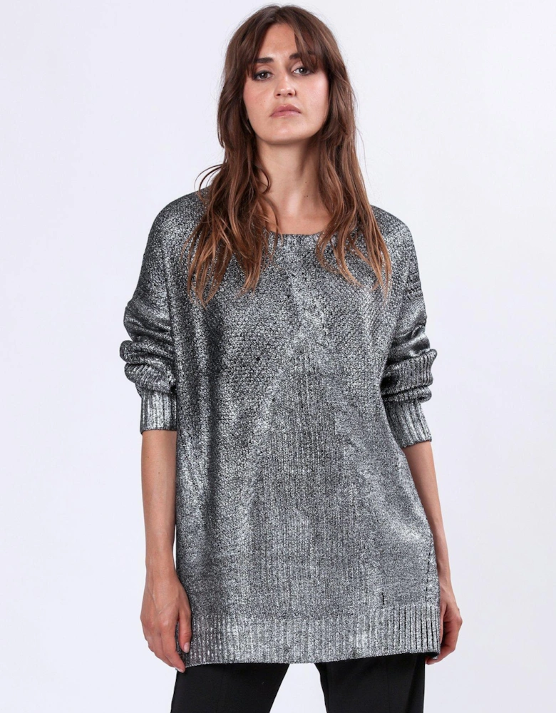 Cable Knit Metallic Jumper - Silver