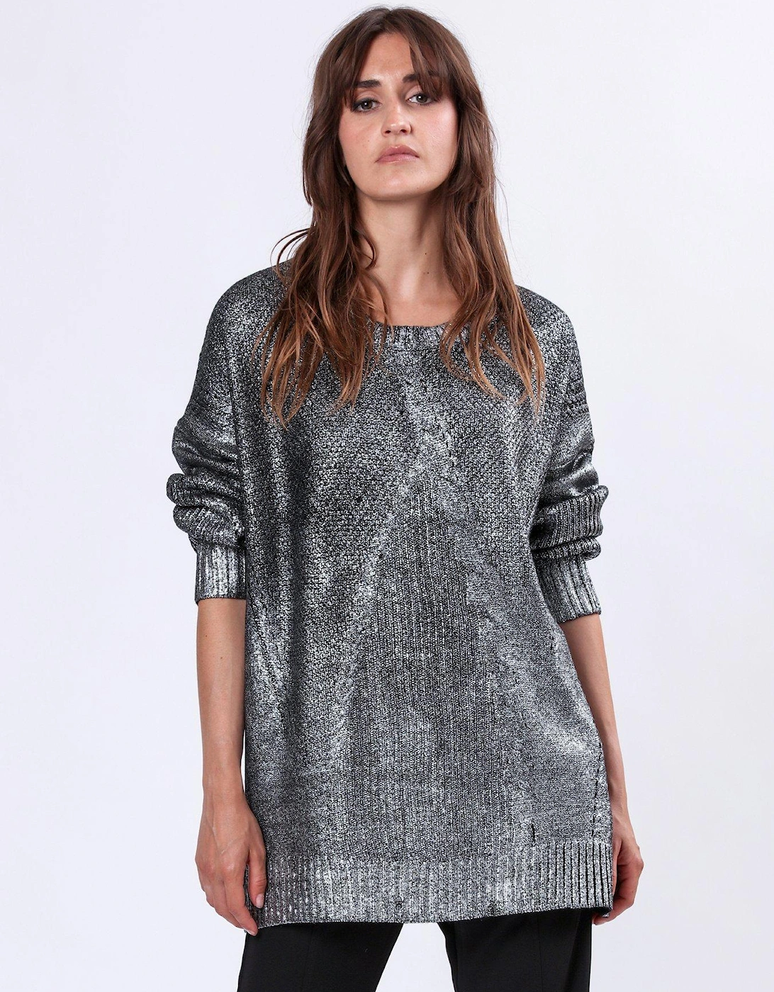 Cable Knit Metallic Jumper - Silver, 6 of 5