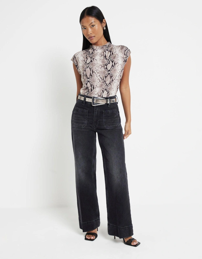 Wide Leg Pocket Detail Jean - Black