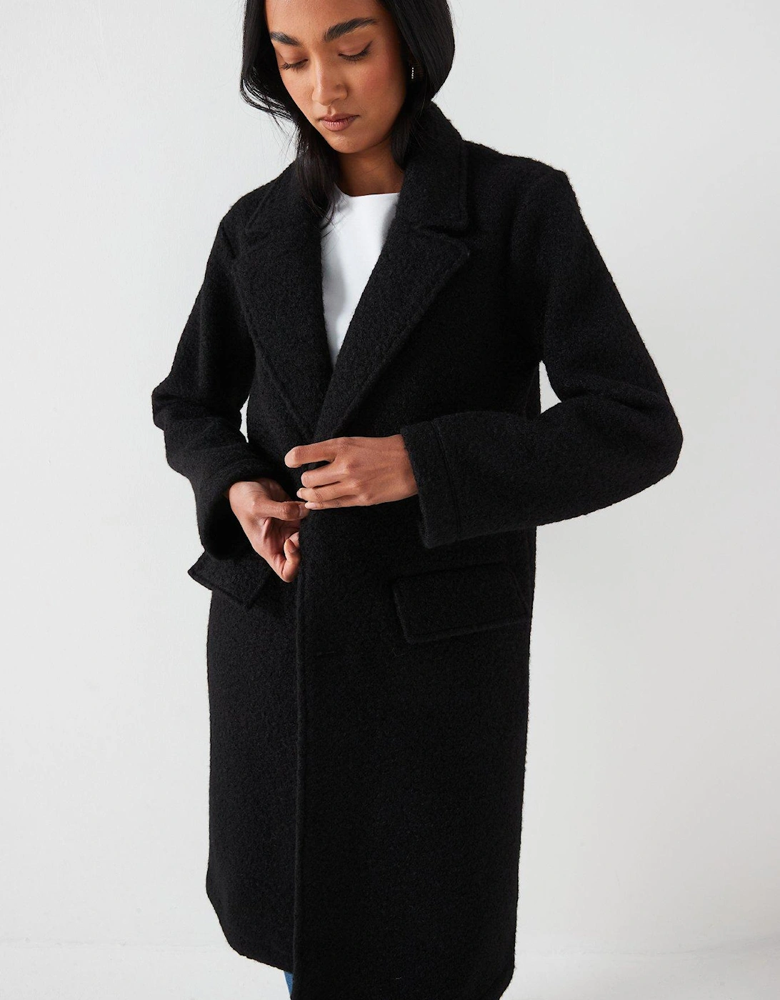 Textured Knit Coat - Black