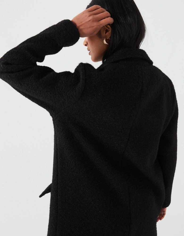 Textured Knit Coat - Black