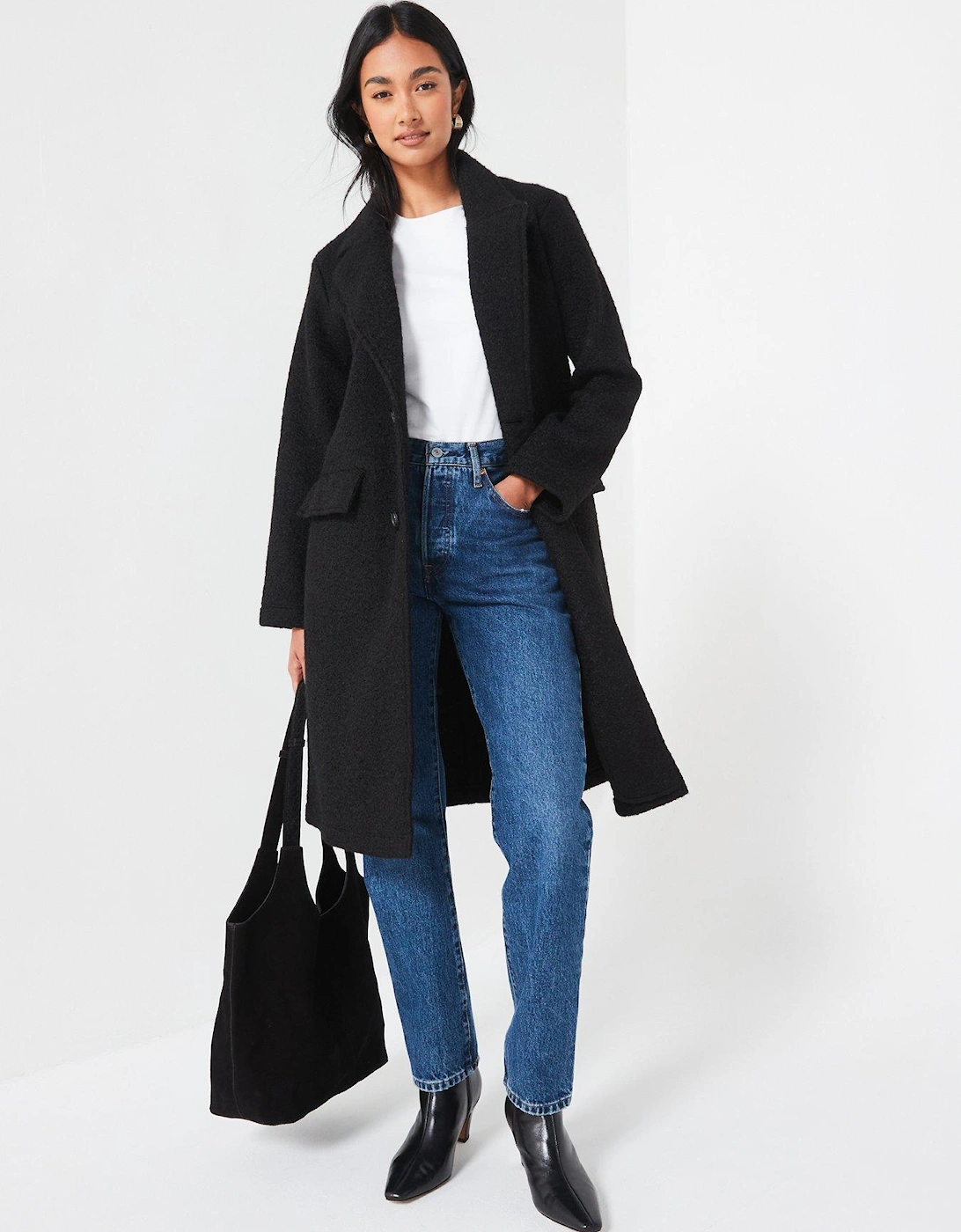 Textured Knit Coat - Black