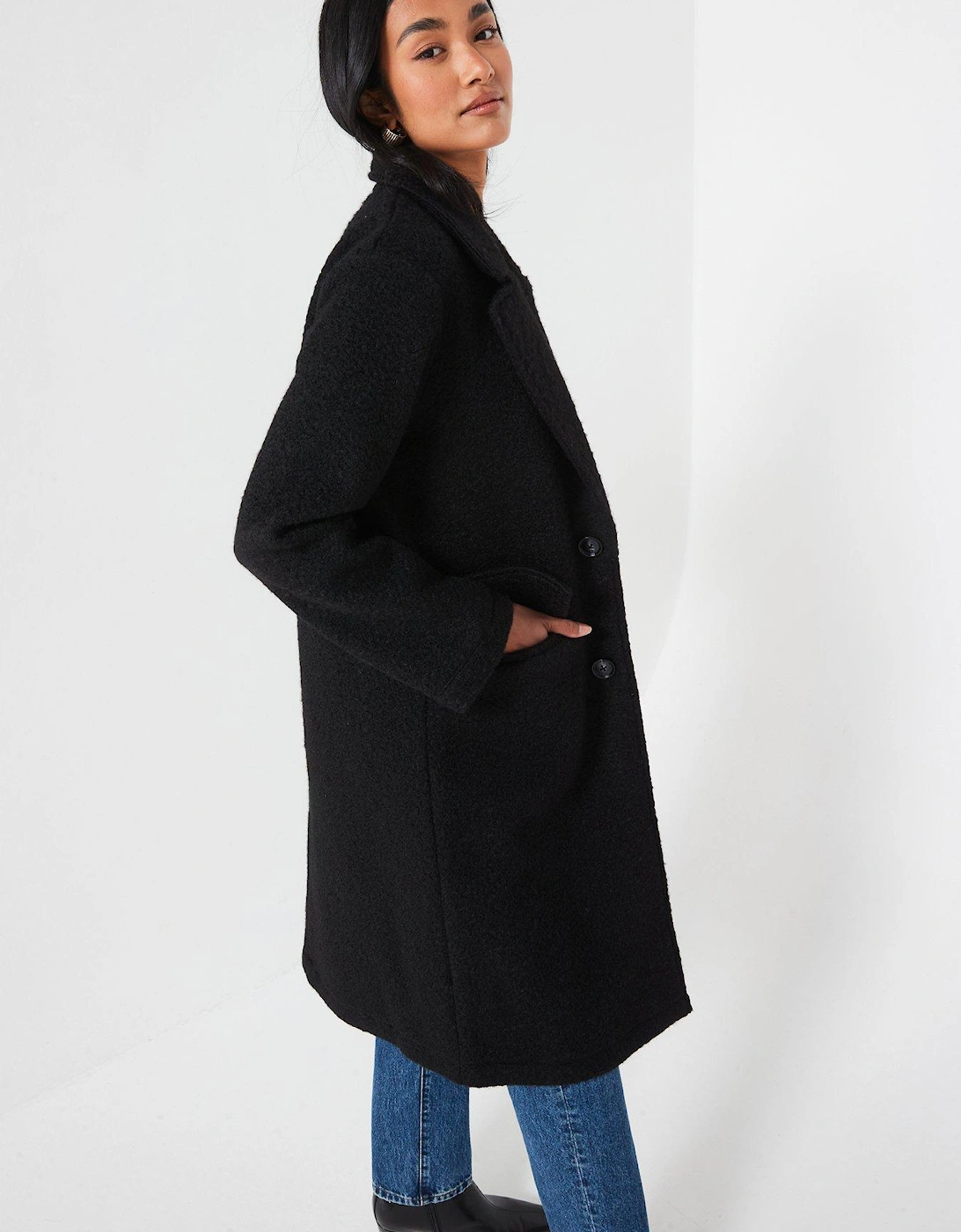 Textured Knit Coat - Black