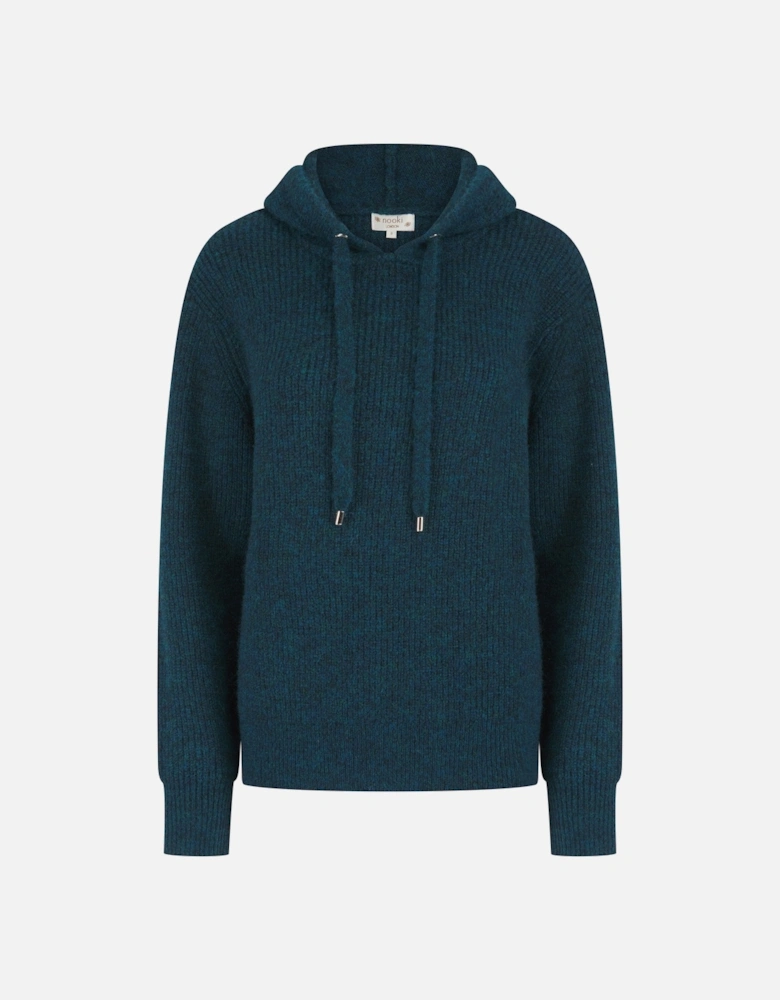 NORWOOD KNITTED HOODIE IN TEAL MIX