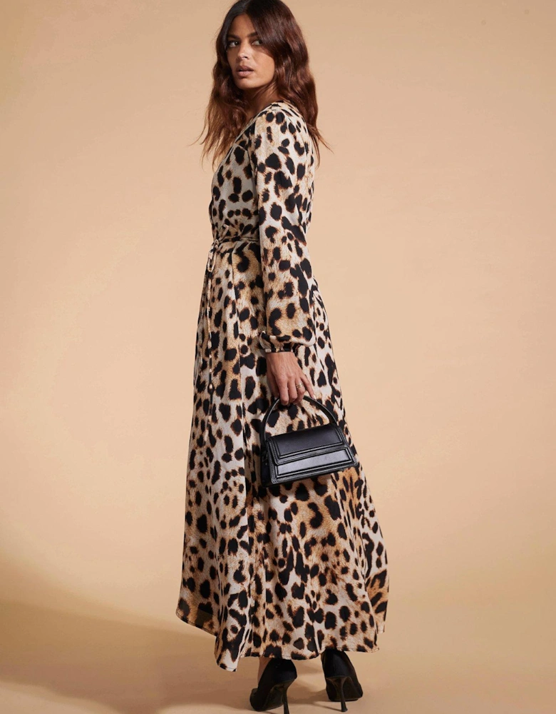 Leopard Print Wrap Maxi Dress - Leopard Print