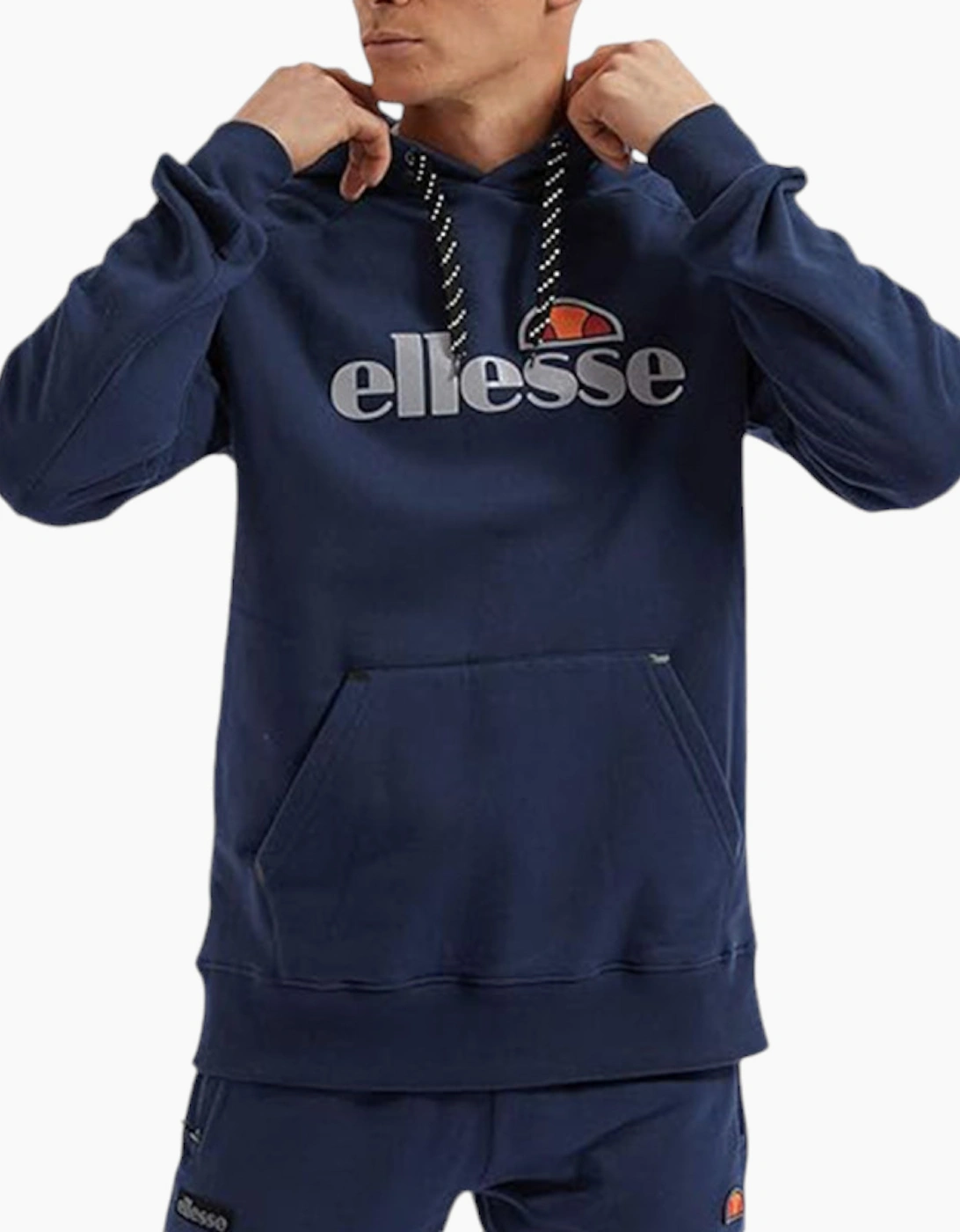 Ellesse Men's Navy Pullover Hoodie Long Sleeve Fleece Top Hooded Sweatshirt Jumper New  38 M