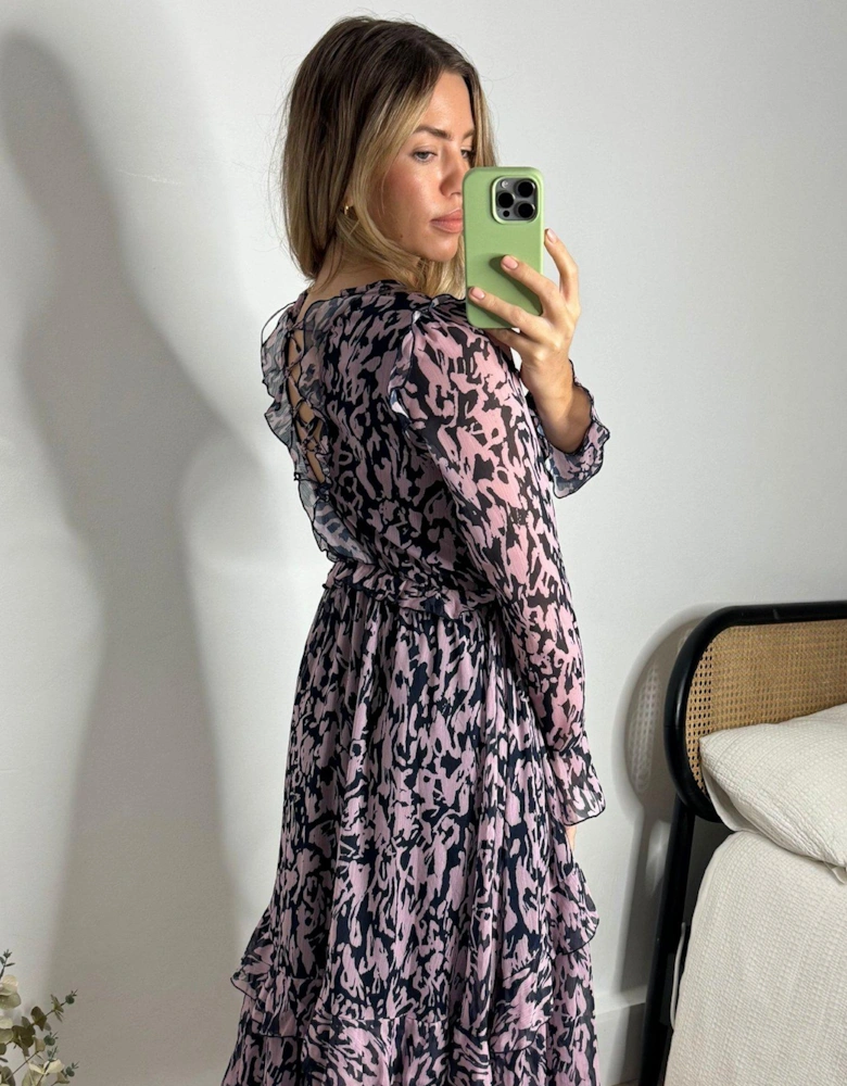 Long Sleeve Midi Dress - Blush/navy