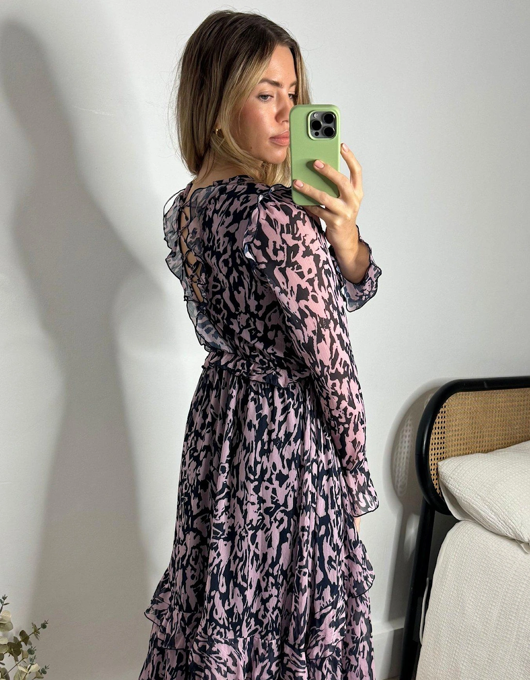 Long Sleeve Midi Dress - Blush/navy