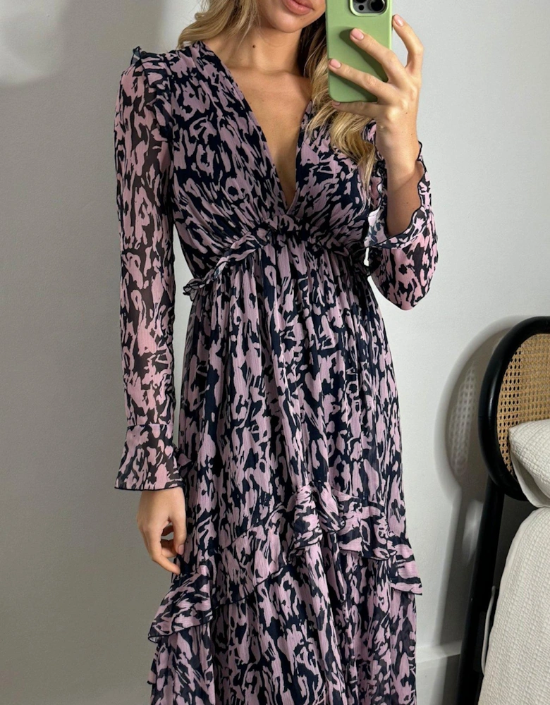 Long Sleeve Midi Dress - Blush/navy