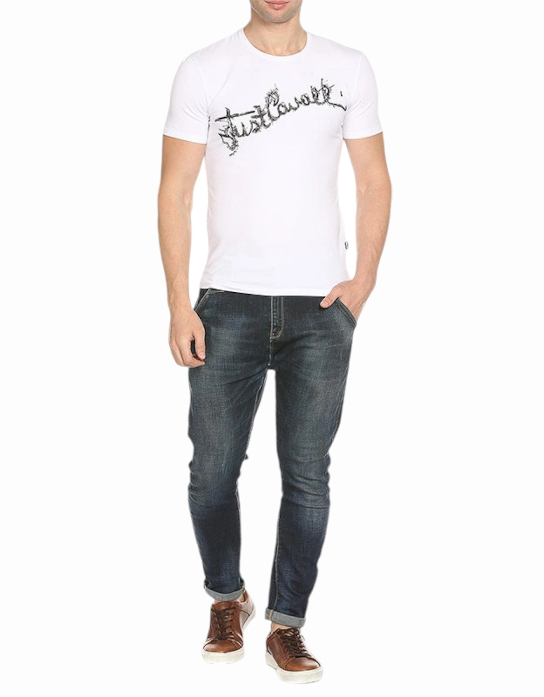 S03GC0368 Mens Printed T Shirts Crew Neck Summer Cotton White Tee