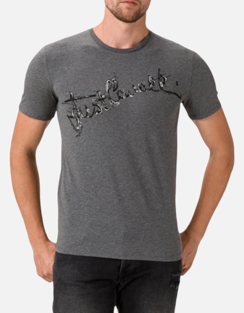 S03GC0368 Mens T-Shirt Logo Print Short Sleeve Tops Cotton Grey Tee