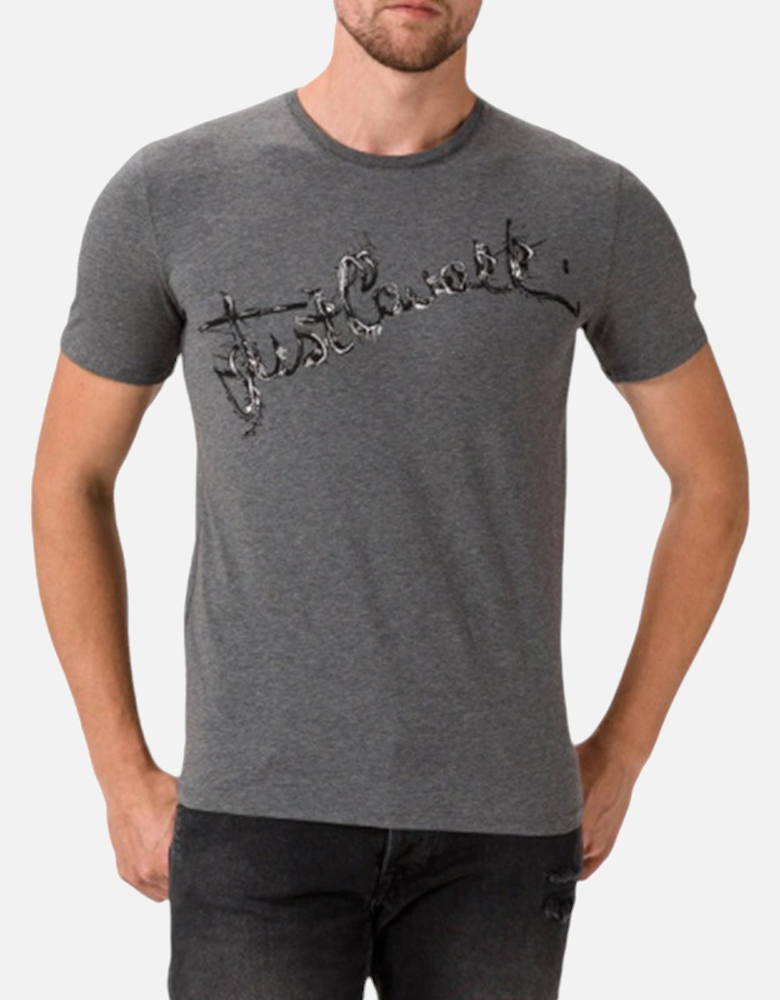 S03GC0368 Mens T-Shirt Logo Print Short Sleeve Tops Cotton Grey Tee, 5 of 4
