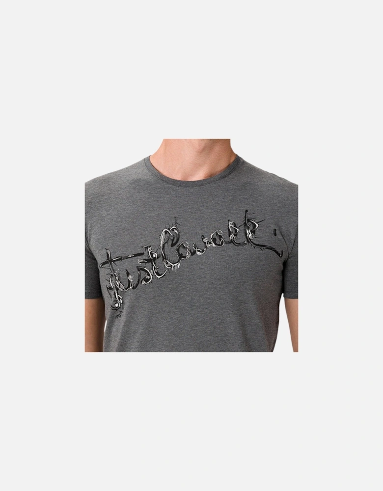 S03GC0368 Mens T-Shirt Logo Print Short Sleeve Tops Cotton Grey Tee