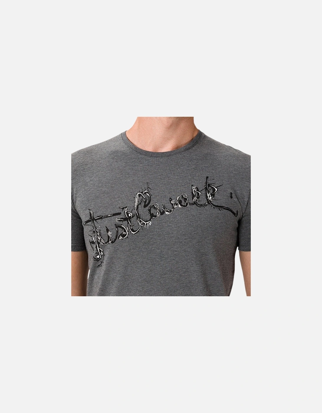 S03GC0368 Mens T-Shirt Logo Print Short Sleeve Tops Cotton Grey Tee