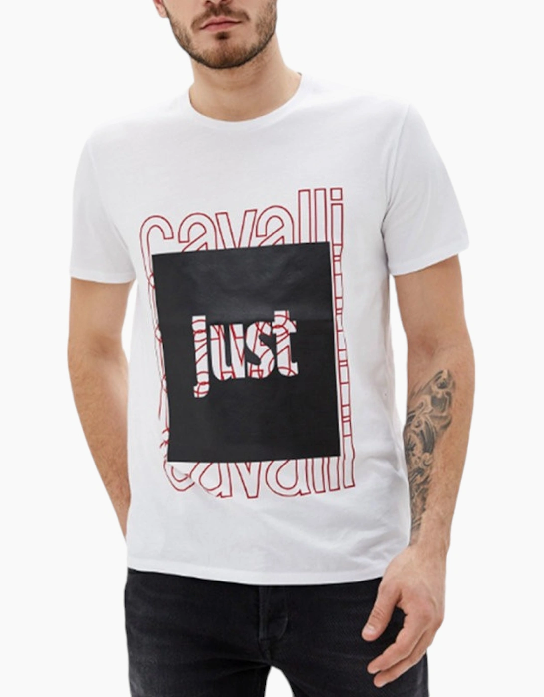 Just Cavalli Men's JUST CAVALLI S01GC0513 Mens T-Shirt Print Short Sleeve Tops Cotton White Tee