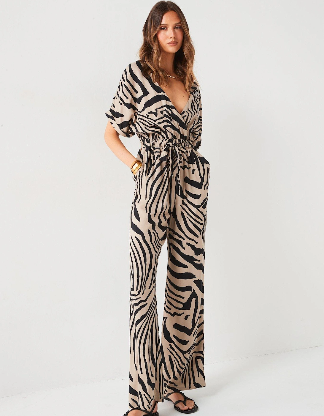 Printed Wrap Jumpsuit - Mono